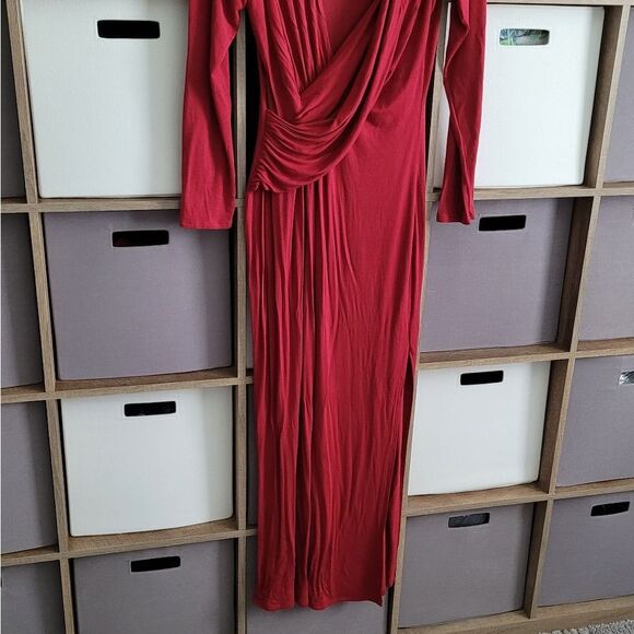 Venus Red Long Sleeve Draped Maxi Dress Size L - Picture 5 of 14